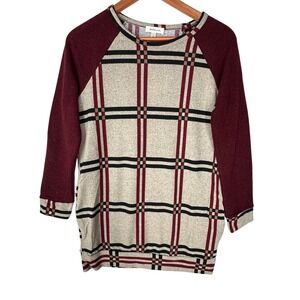 Hailey‎ & Co Brown Red Plaid Sweater w/Pockets Elbow Patch Women's Small NWOT